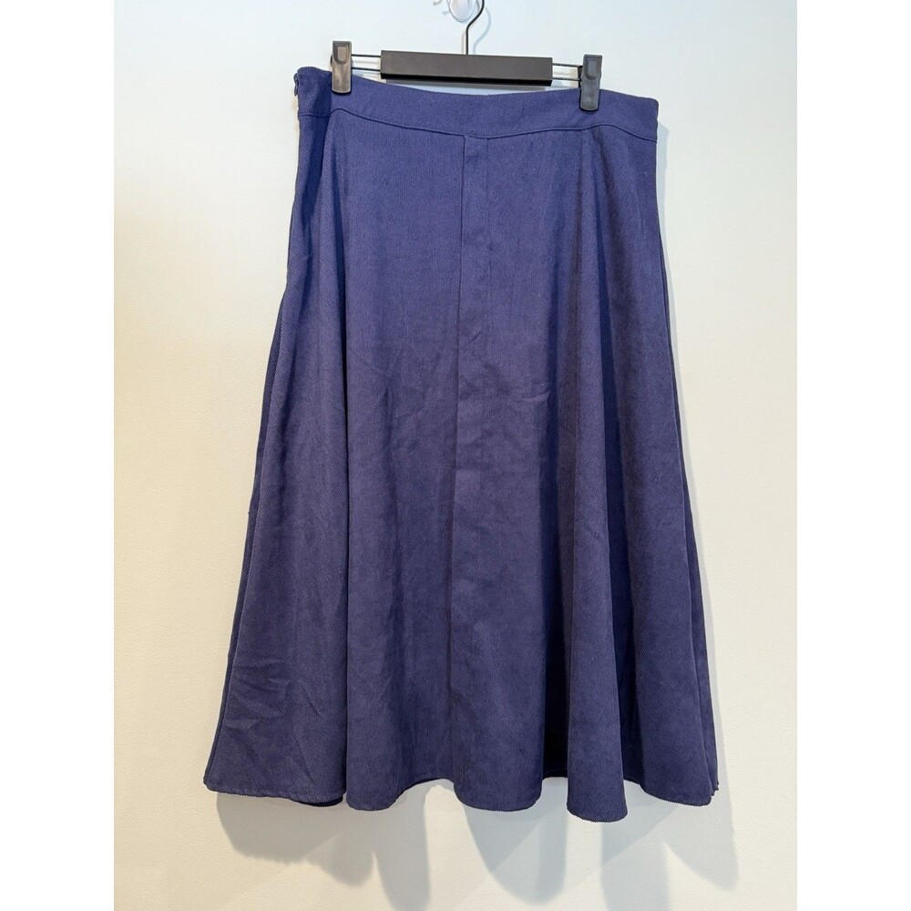 A Line Midi Skirt Womens XL Navy Corduroy Prairie Cottage Retro Mod Minimalist